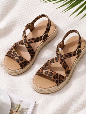 🛍️ Madewell Malia Espadrille Leather Upper Calf Hair Leopard Sandals size 9.5